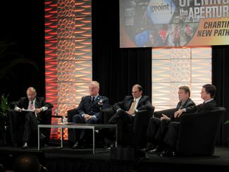 Rob Zitz, Leidos; Maj. Gen. Roger W. Teague, U.S. Air Force; Thoman Webber, U.S. Army Space and Missile Defense Command; Mark Choiniere, NGA; Dr. Gordon Roesler, DARPA
