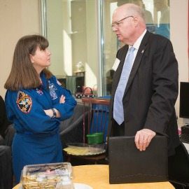 2018 STEM Symposium speakers former NASA astronaut Cady Coleman and Ed Swallow of the Aerospace Corp.